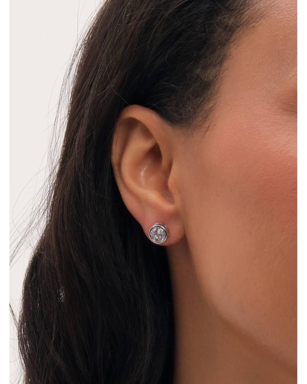 Jon Richard Metallic Rhodium Plated & Crystal Medium Bezel Stud Earrings