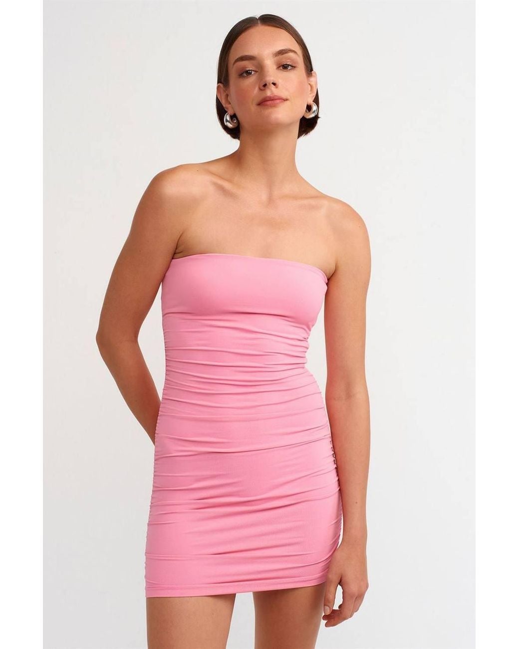 Dilvin Pink Strapless Bodycon Mini Dress