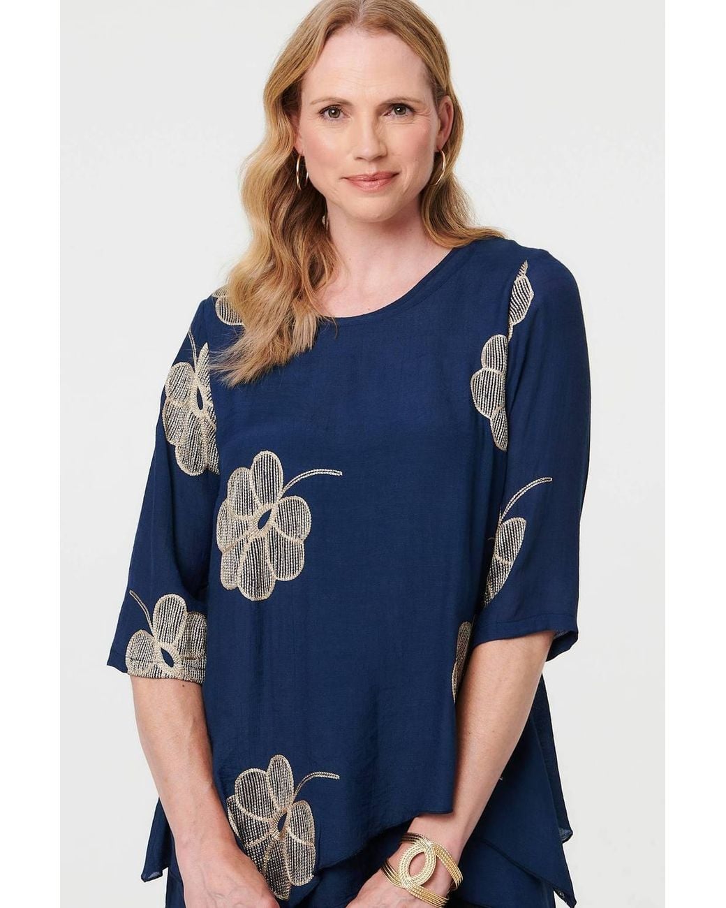 Izabel London Blue Embroidered Texture Layered Blouse