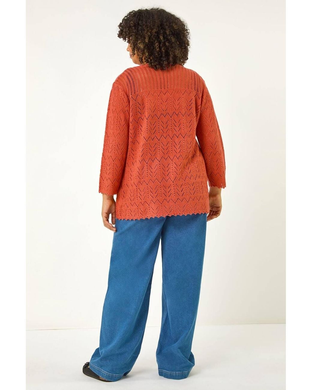 Roman Red Curve Crochet Tie Front Cardigan