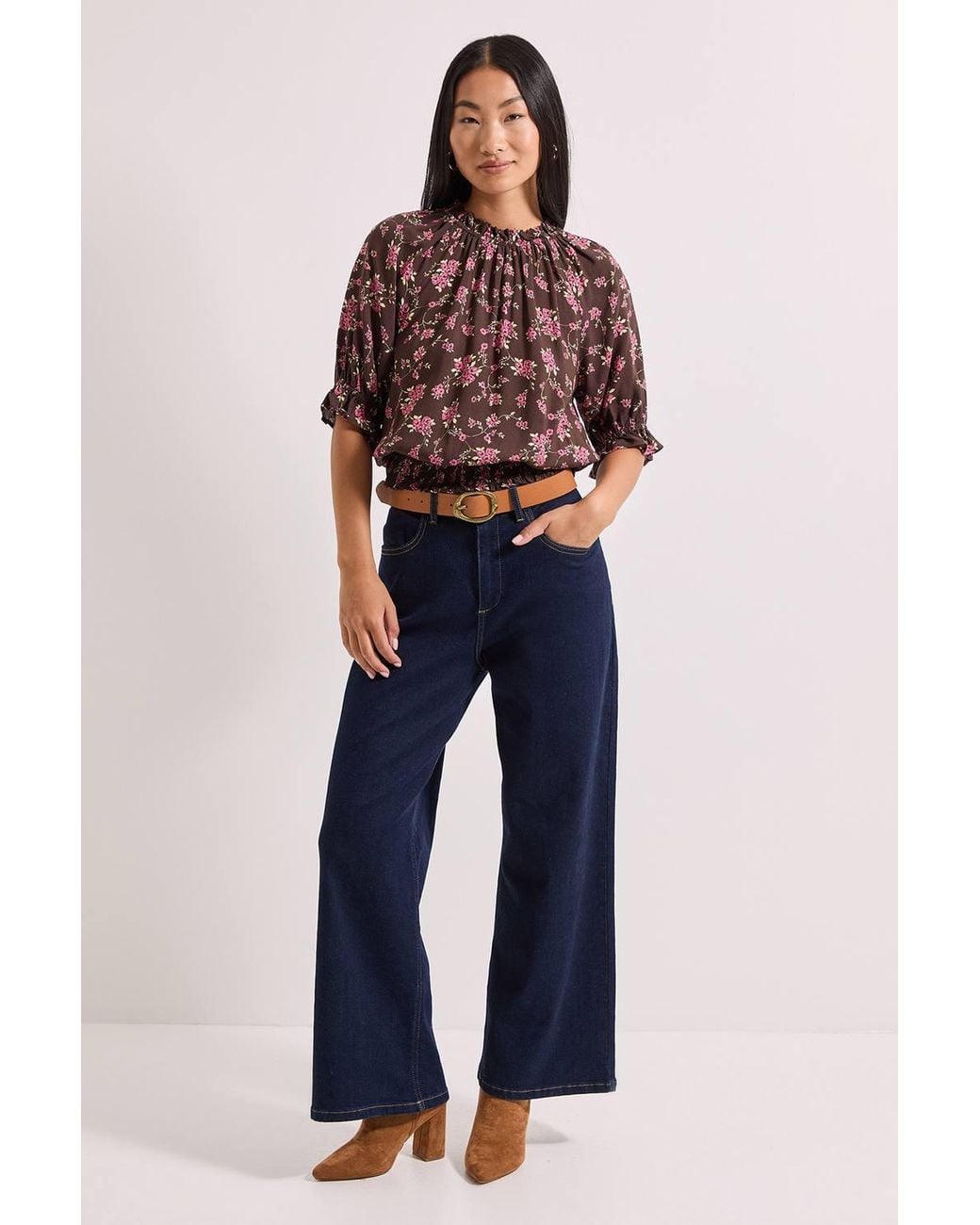 Dorothy Perkins Petite Frill Neck Shirred Cuff Blouse