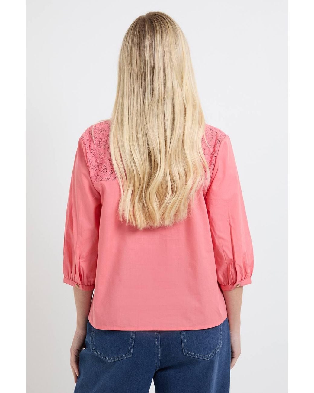 Wallis Pink Petite Cotton Lace Detail Shirt