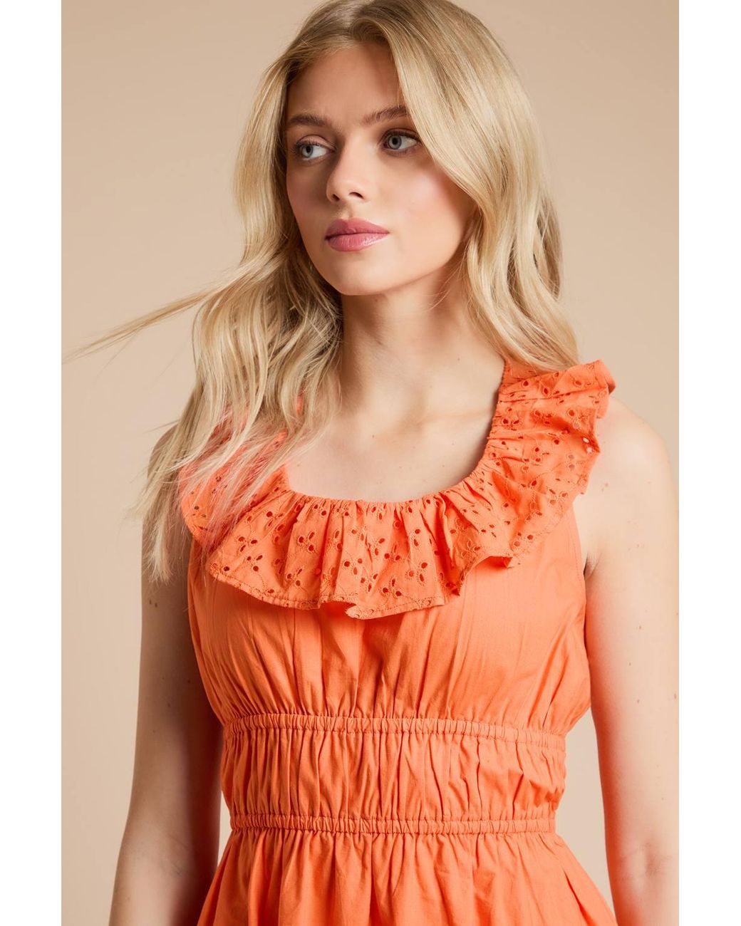 Dorothy Perkins Orange Broderie Ruffle Tiered Hem Maxi Dress
