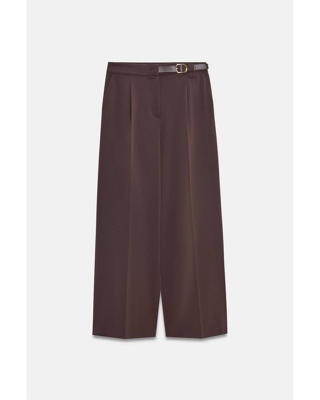 Dilvin Brown Wide-Leg Belted Crepe Trousers