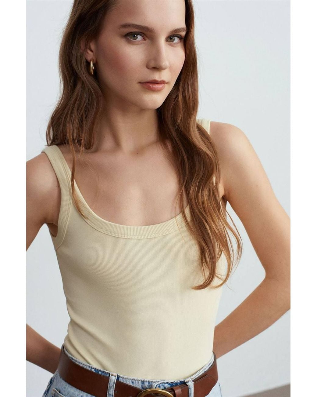 Dilvin Natural Sleeveless Ribbed Cotton-Blend Bodysuit