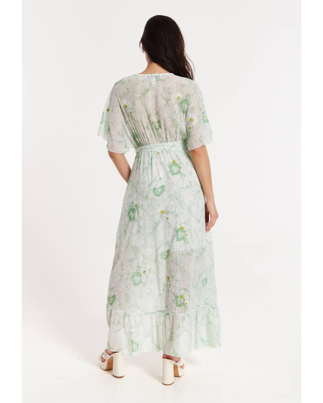 Liquorish White Floral Embroidered Wrap Front Maxi Dress