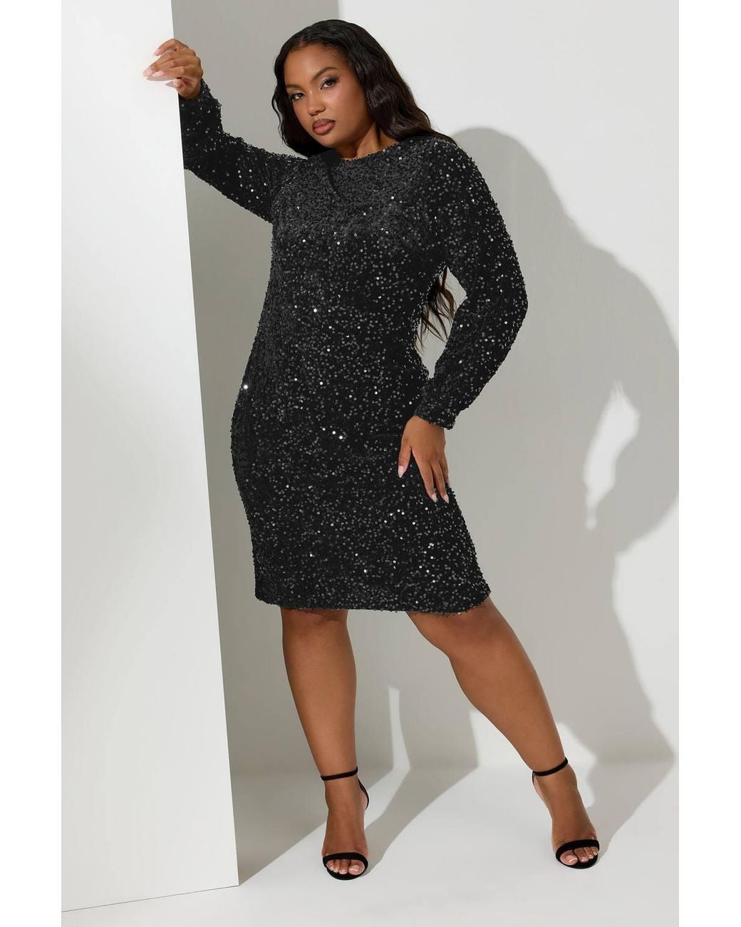 Yours Black Velvet Sequin Dress