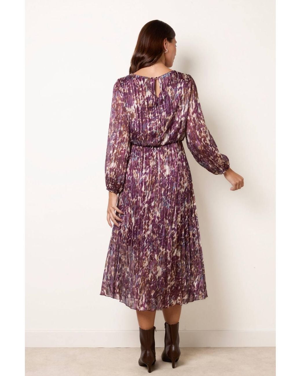 Blue Vanilla Red Elasticated Waist Long Sleeve Round Neck Midi Dress