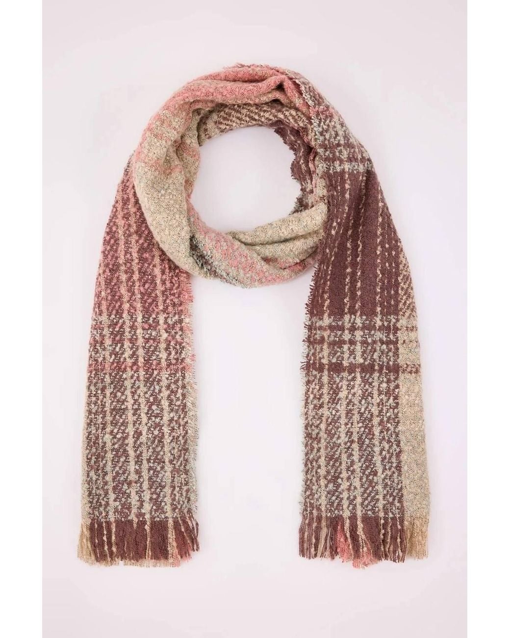 WOVCOR Pink Check Boucle Tassel Oversized Knit Winter Scarf
