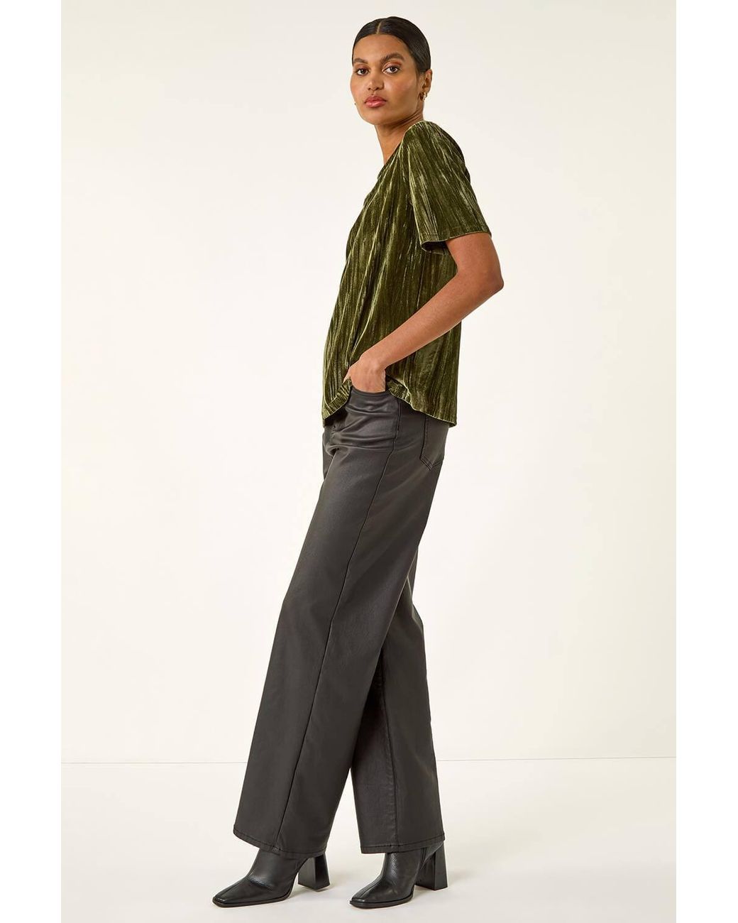 Roman Green Pleated Velvet Stretch Top