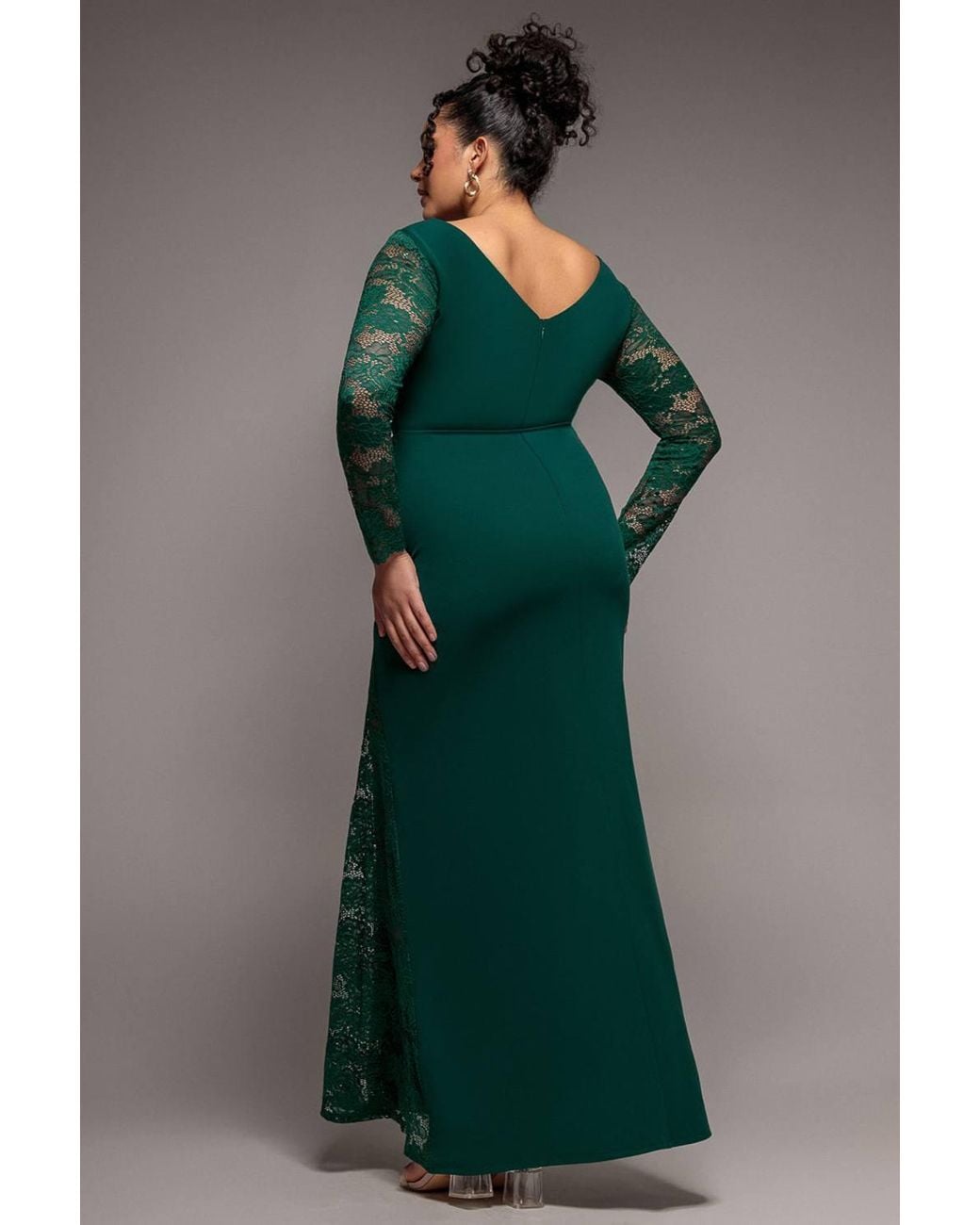 Goddiva Green Scuba & Lace Wrap Maxi Dress
