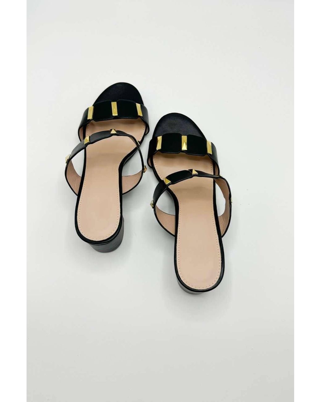 Miss Diva Black Kolee Stud Detail Block Heel Mules