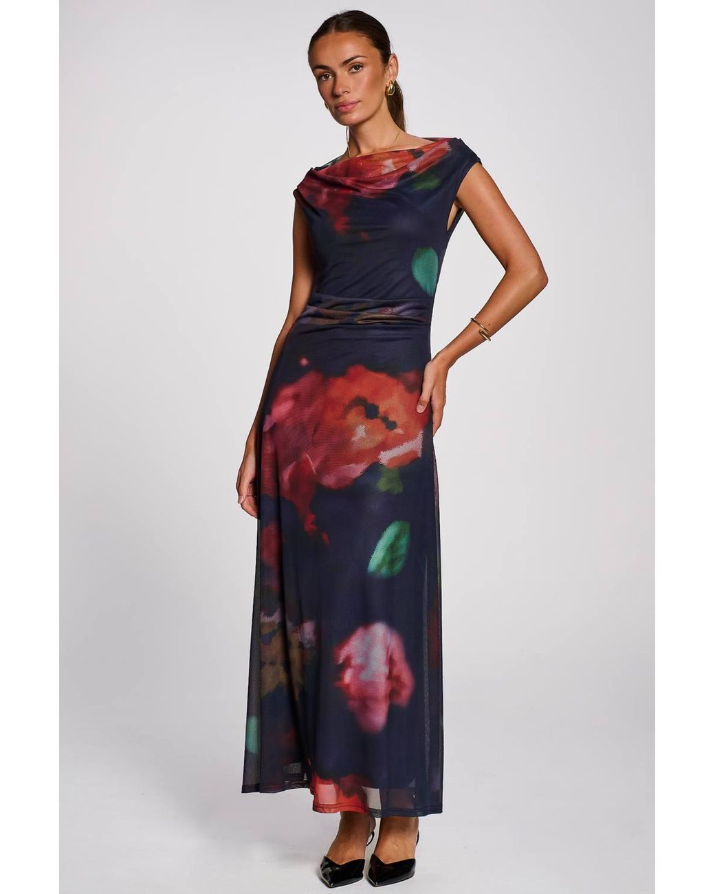 Jolie Moi Red Multiway Neckline Mesh Maxi Dress