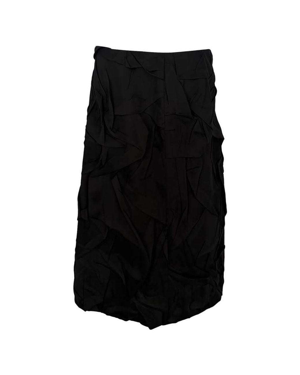 Dries Van Noten Black Preloved Crinkled Effect Midi Skirt