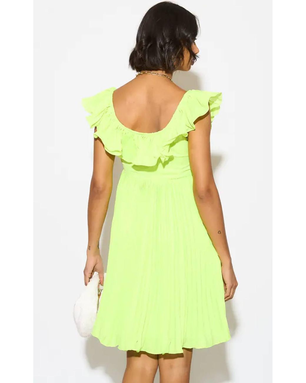 Liquorish Yellow Pleated Frill Detail V Neck Midi Dress
