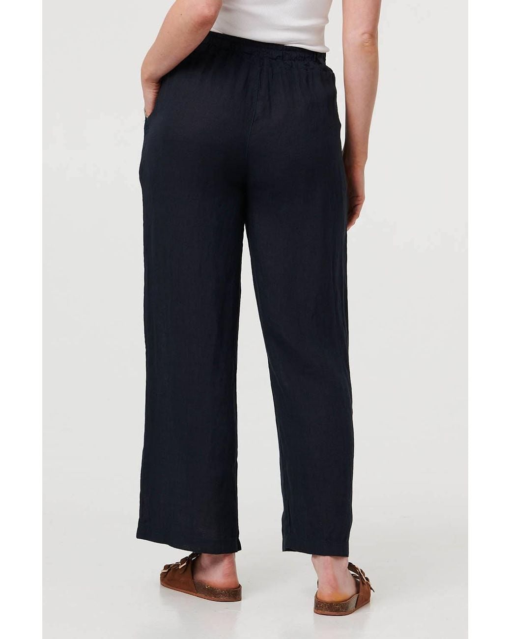 Izabel London Blue High Waist Wide Ankle Length Trousers