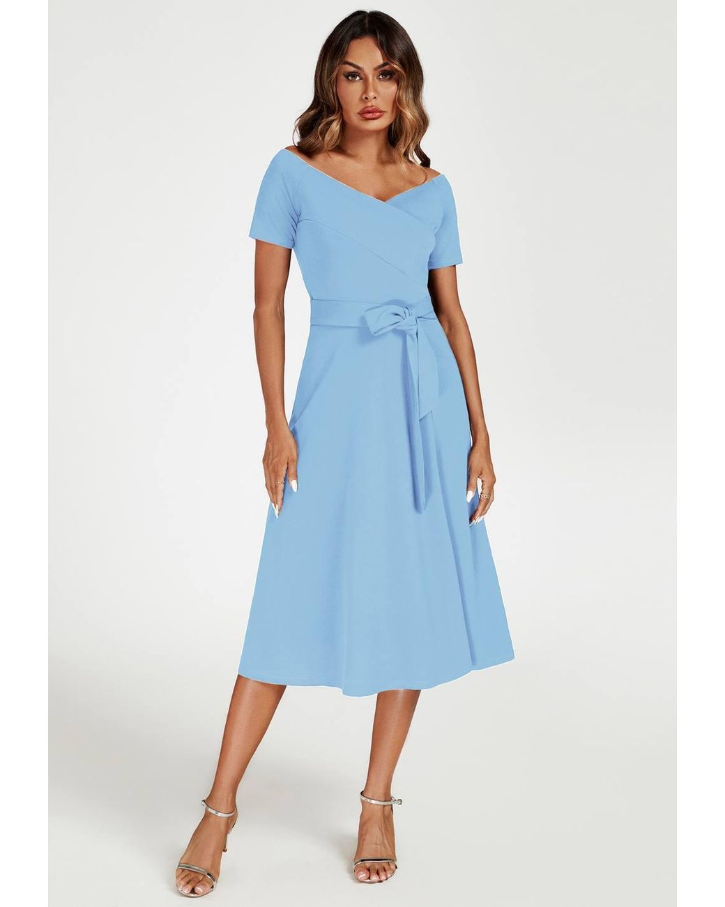 FS Collection Blue Bardot Midi Dress