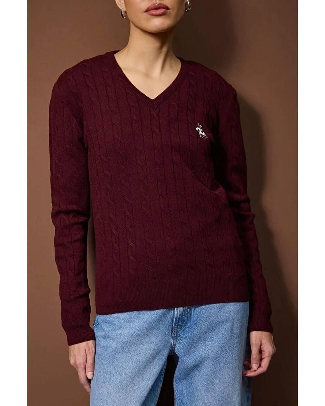 WOVCOR Embroidered Motif V-Neck Cable Knit Jumper