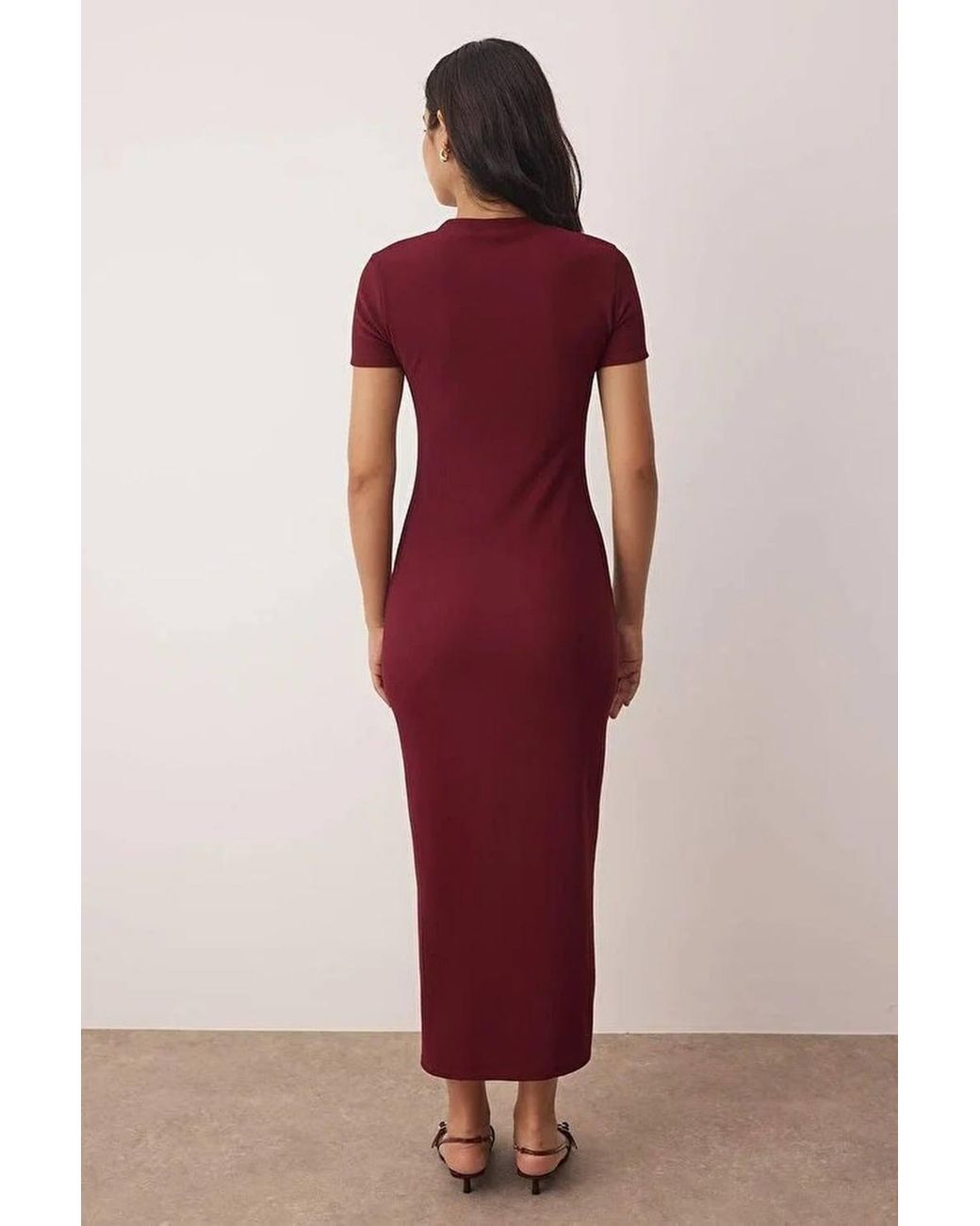 WOVCOR Textured Knit Midi Dress W/ Side Slit & Button Detail