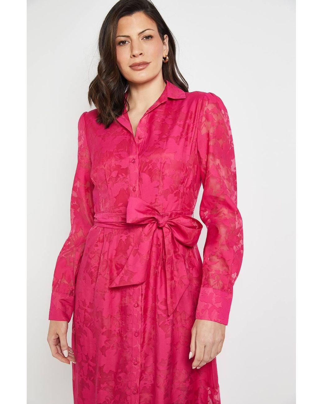 Wallis Pink Floral Organza Belted Midi Dress