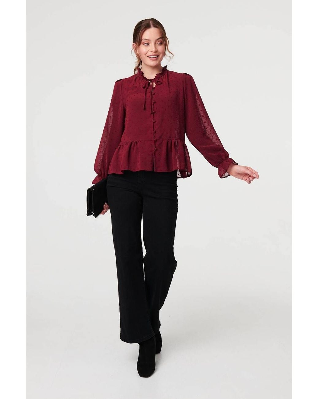 Izabel London Textured Semi Sheer Frilled Blouse
