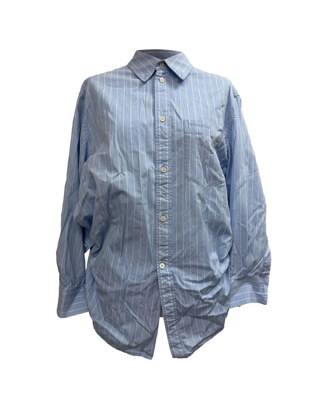 Balenciaga Blue Preloved Logo-Embroidered Striped Knotted Shirt