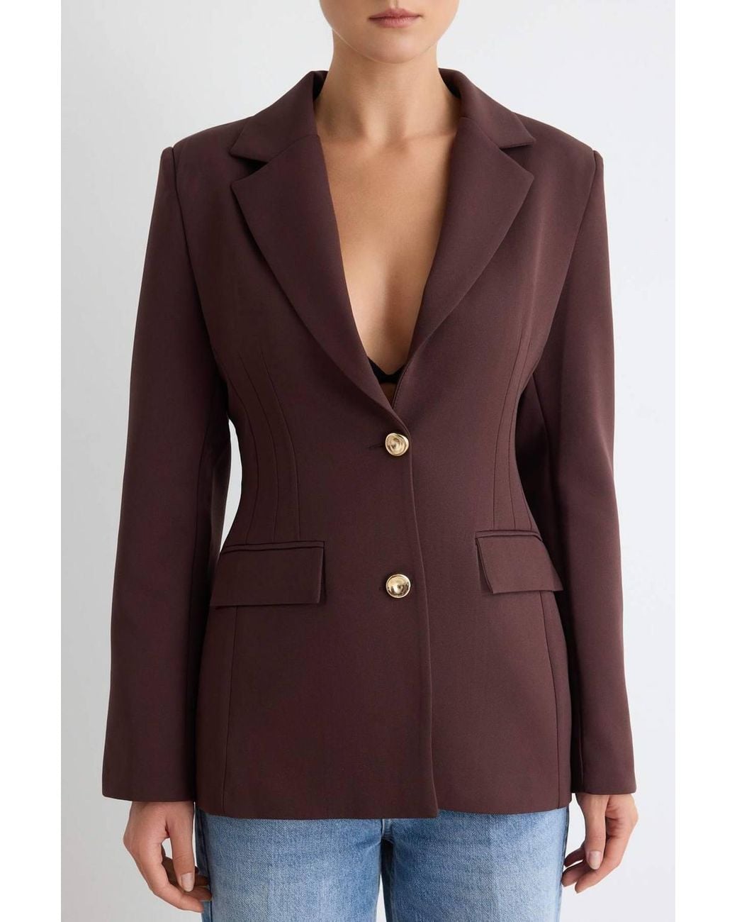 WOVCOR Brown Button Fitted Blazer Jacket