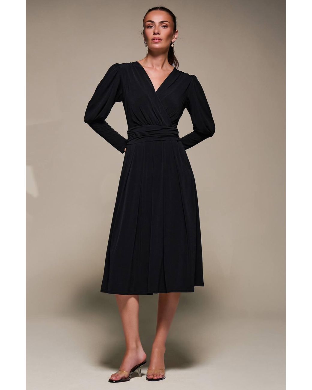 Jolie Moi Blue Puff Long Sleeve Jersey Midi Dress