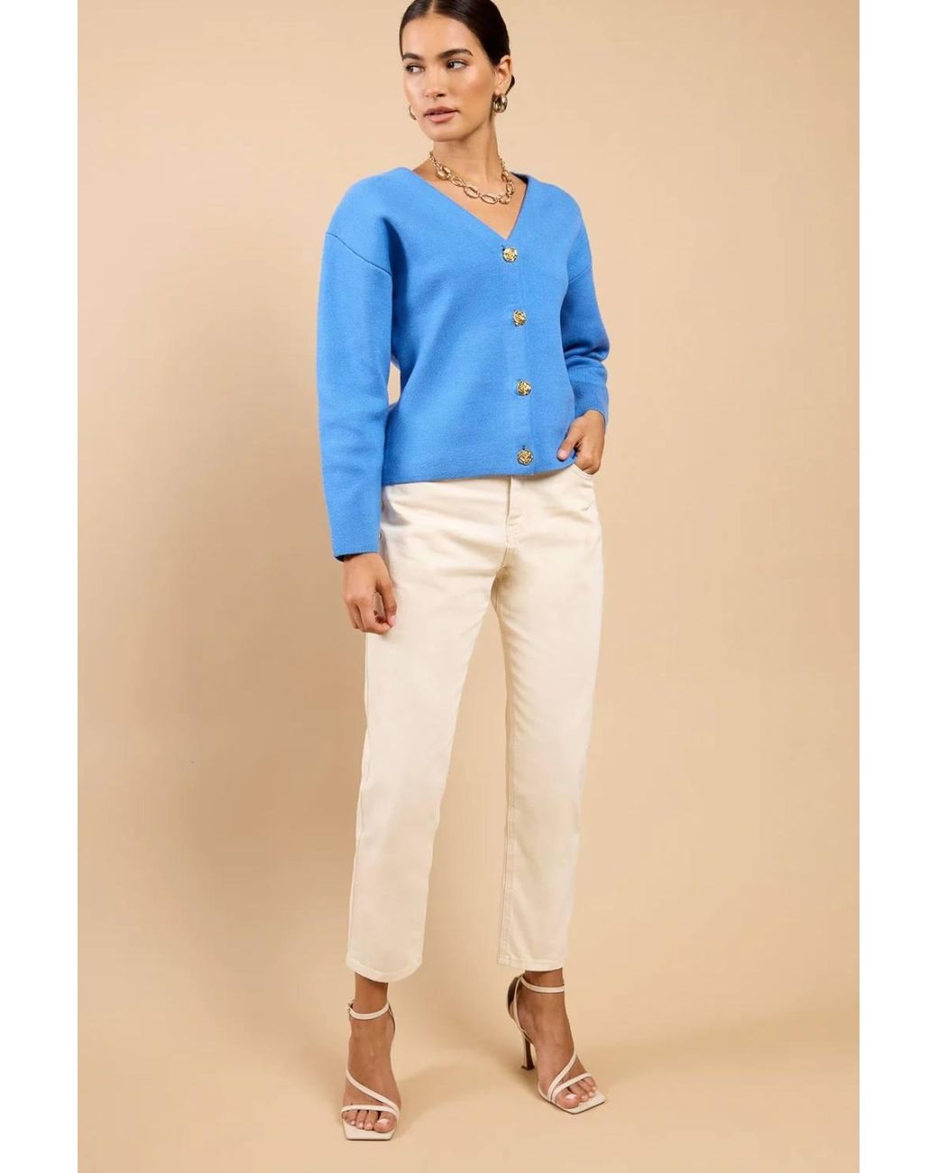 Little Mistress Blue Button Detail Knit Cardigan