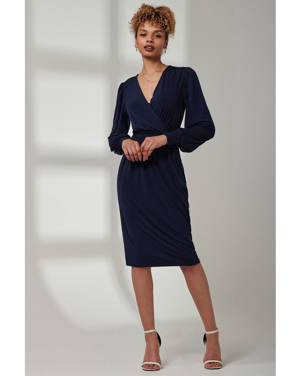 Jolie Moi Blue Kinslee Long Sleeve Pegged Dress