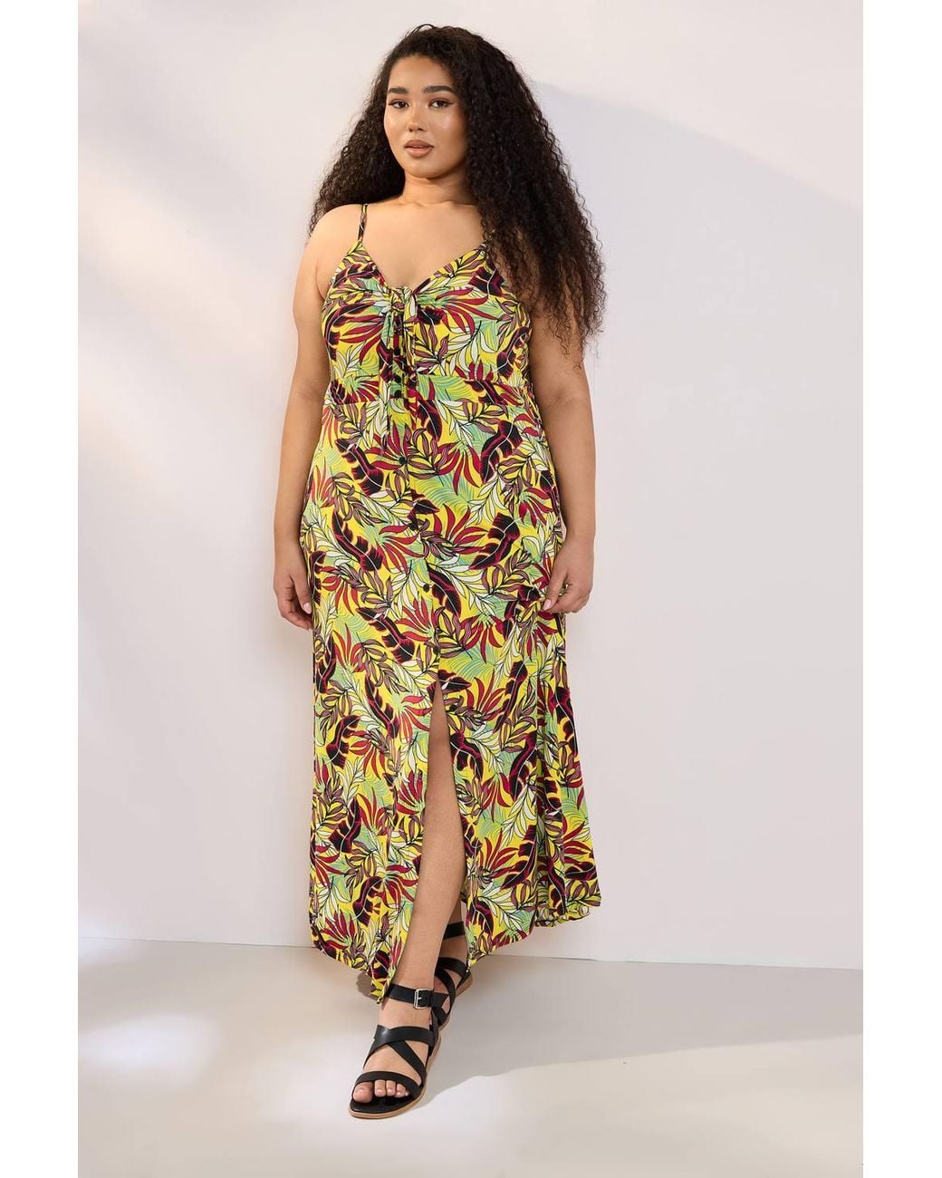 Yours Metallic Tropical Leaf Print Maxi Dress