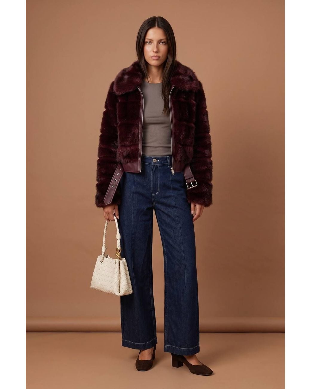 Urban Bliss Blue Faux Fur Belted Bomber Jacket