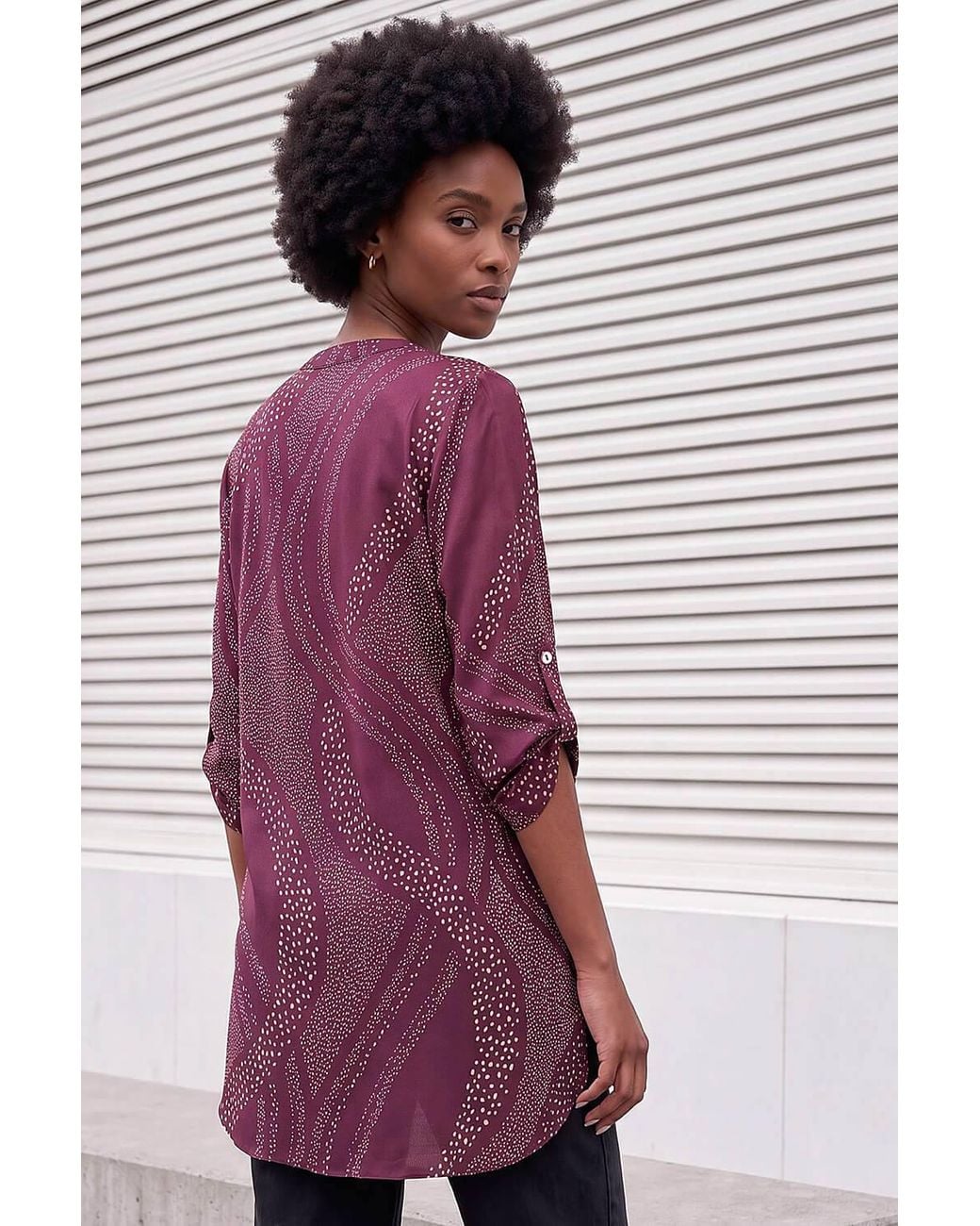 Roman Purple Spot Print Longline Top