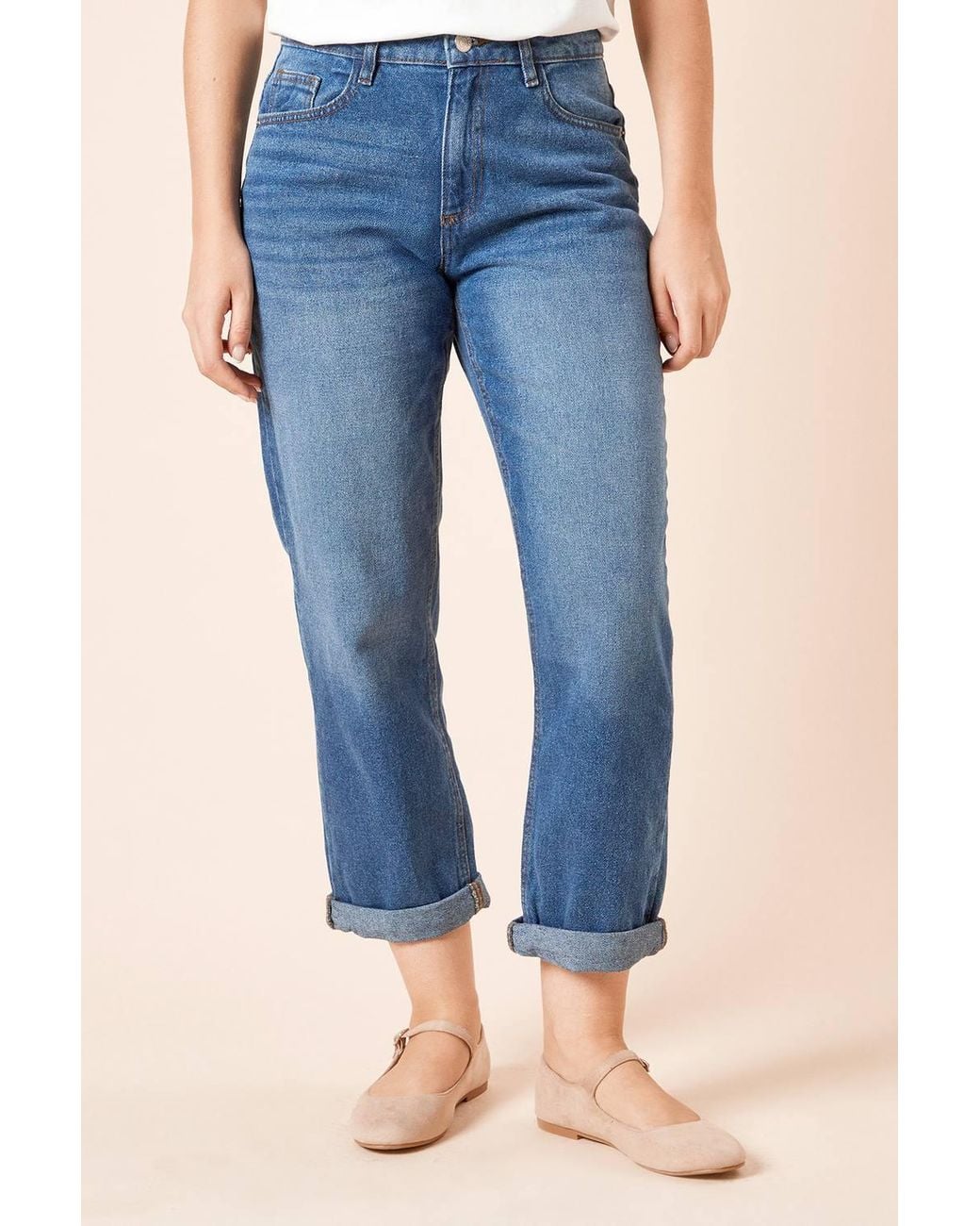 Dorothy Perkins Blue Boyfriends Ankle Grazer Fold Up Jeans