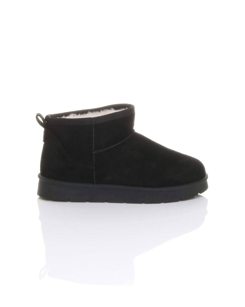 AJVANI Black Faux Fur Lined Mini Ankle Boot Slippers
