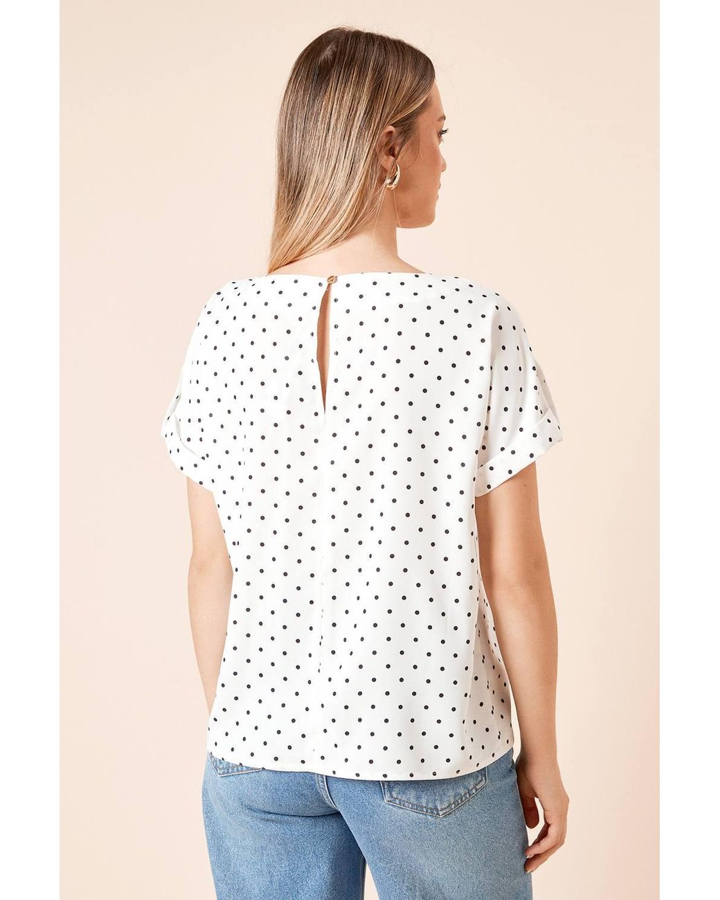 Dorothy Perkins Blue Spot Roll Sleeve Blouse