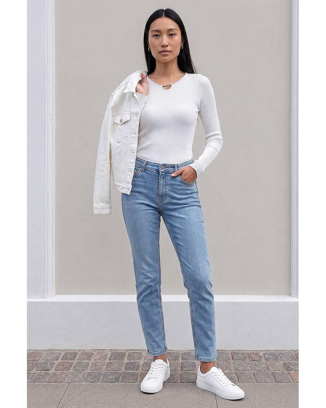 Roman Blue Slim Leg Stretch Mom Jeans