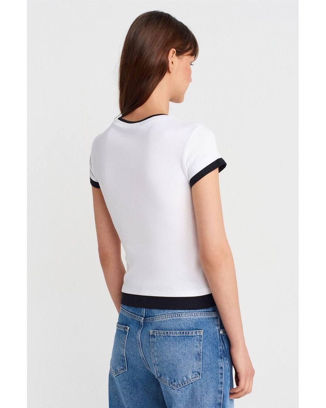 Dilvin White Slim Fit Cotton Crew Neck T-Shirt