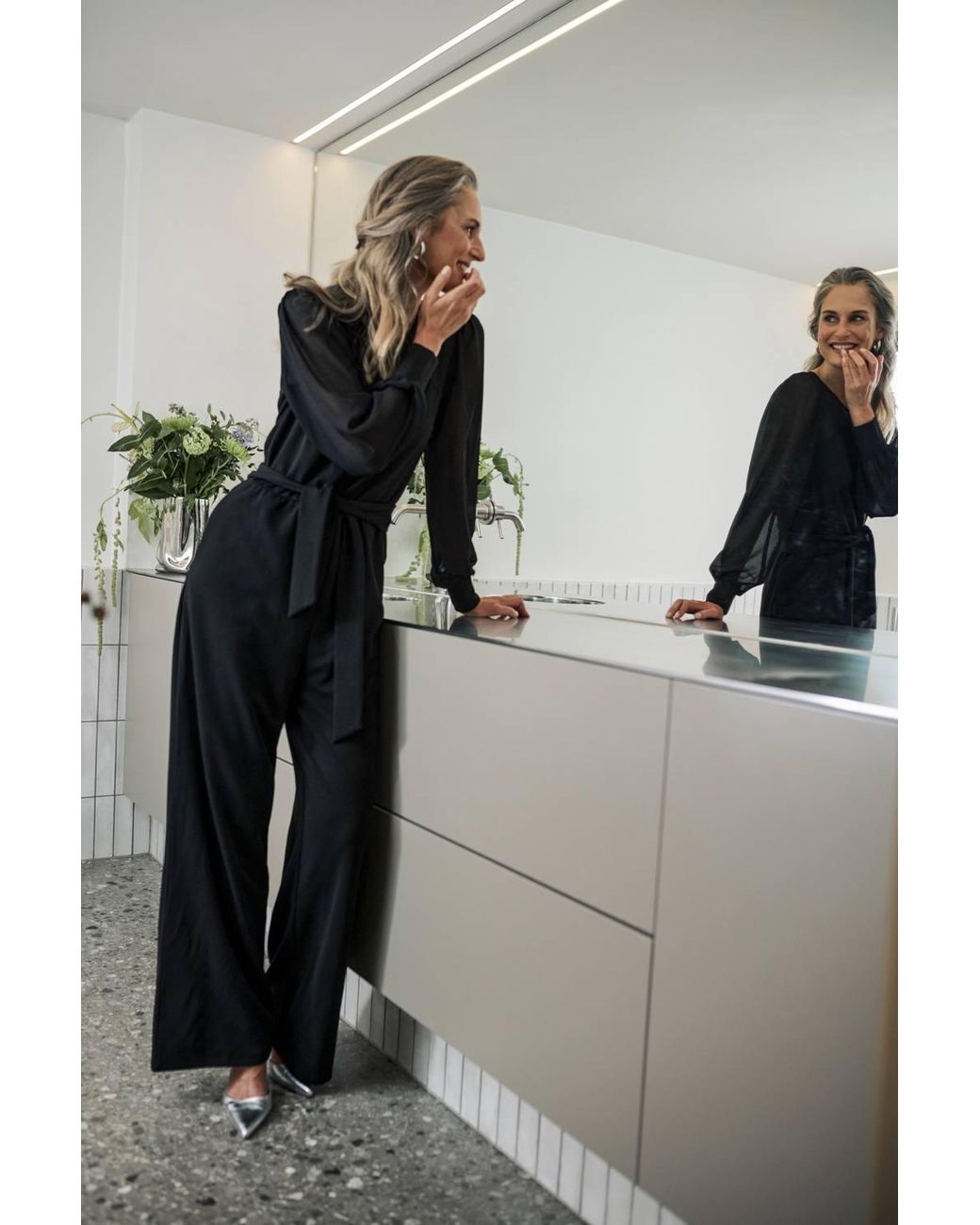 Kaffe Blue Emily Long Sleeve Belted Jumpsuit