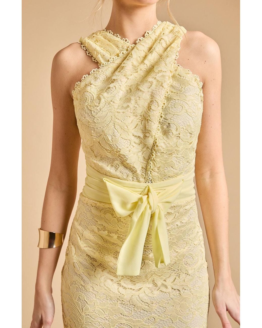 Oasis Natural Embroidered Mesh Lace Halterneck Midi Dress