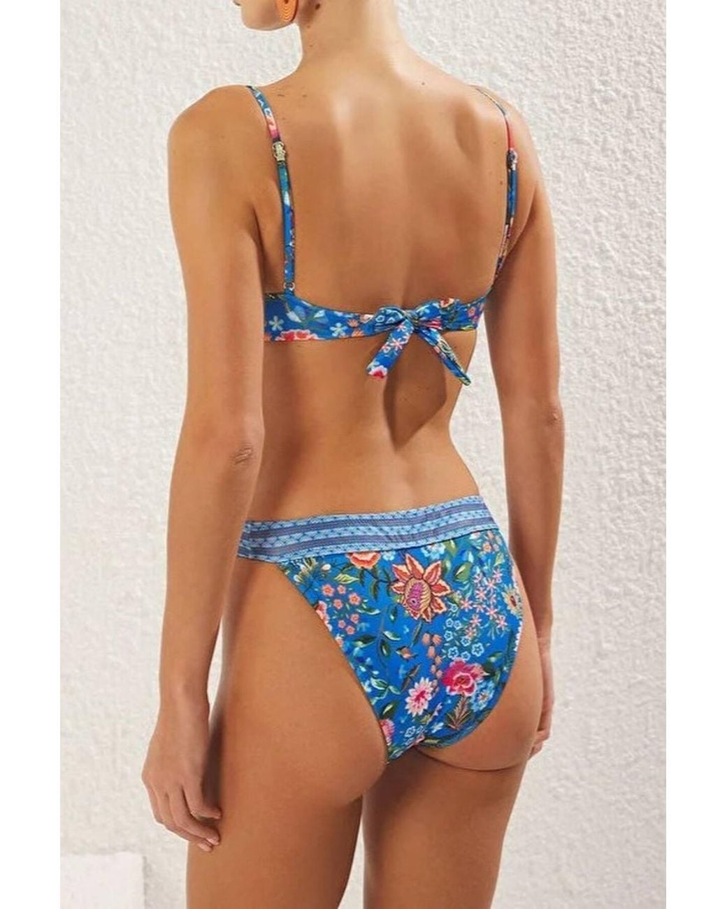WOVCOR Blue Textured Regular Waist Bikini Bottom W/ Minimal High Leg Fit