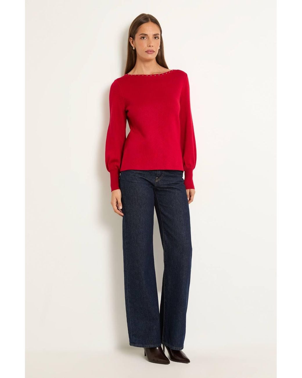 Wallis Red Stud Detail Fine Knitted Jumper