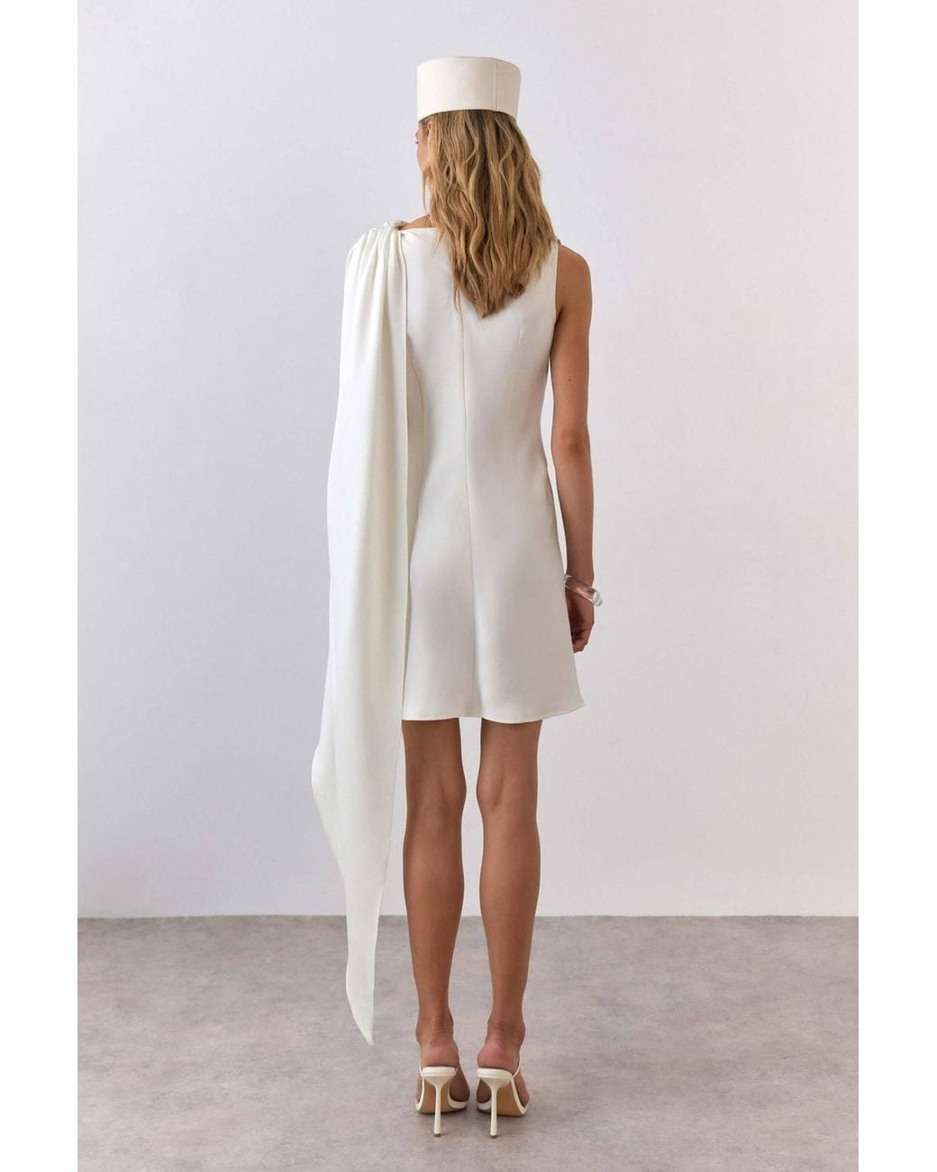 Warehouse Natural Premium Satin Draped Cape Mini Dress