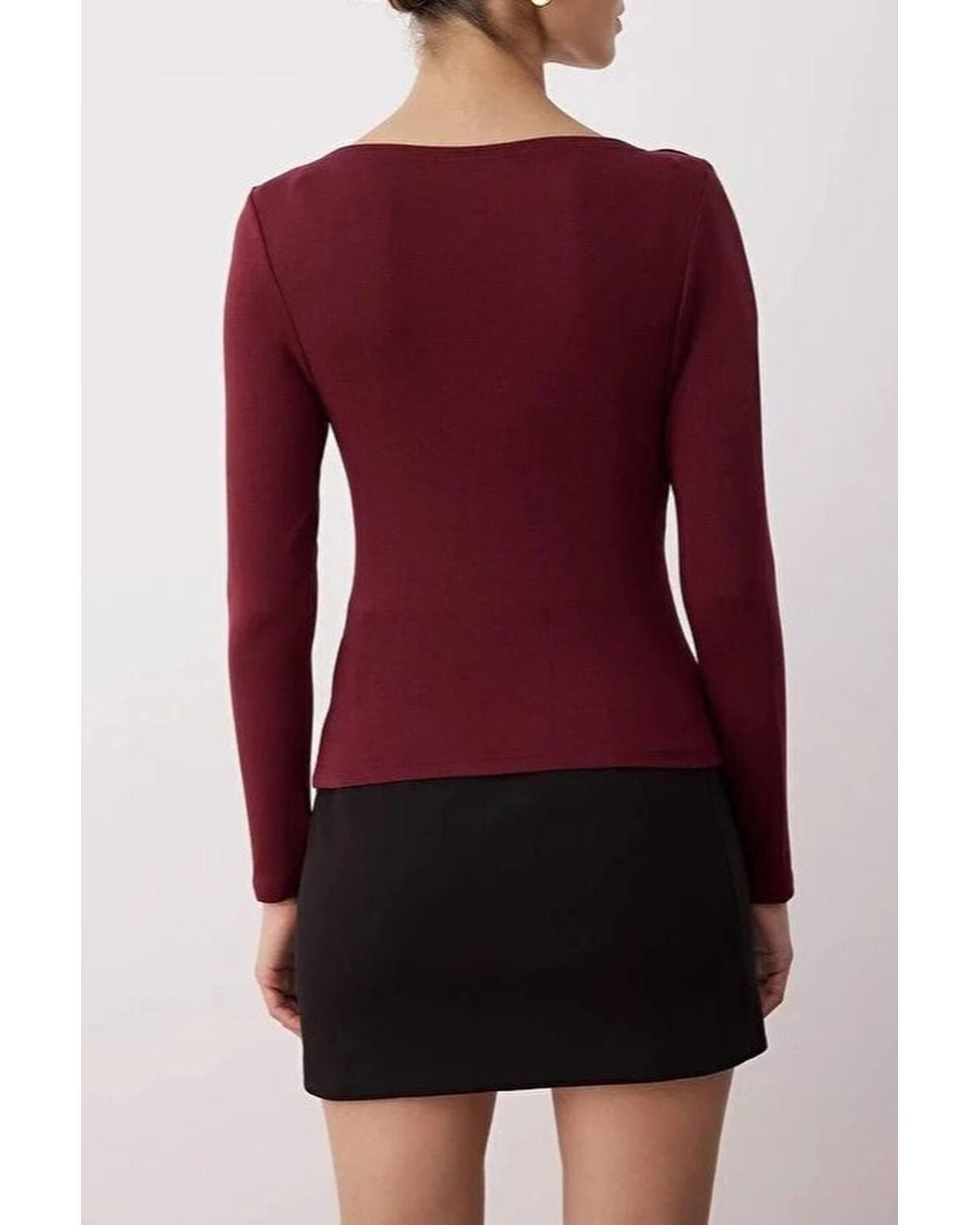 WOVCOR Red Asymmetric Neck Drape Detail Stretch Knit Fitted Blouse