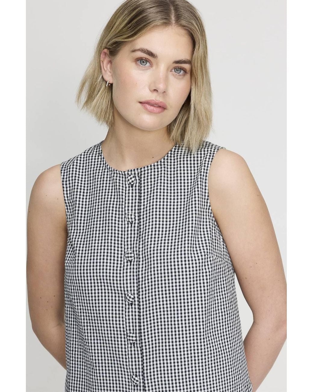 Finery London Gray Maggie Cotton Gingham Sleeveless Top
