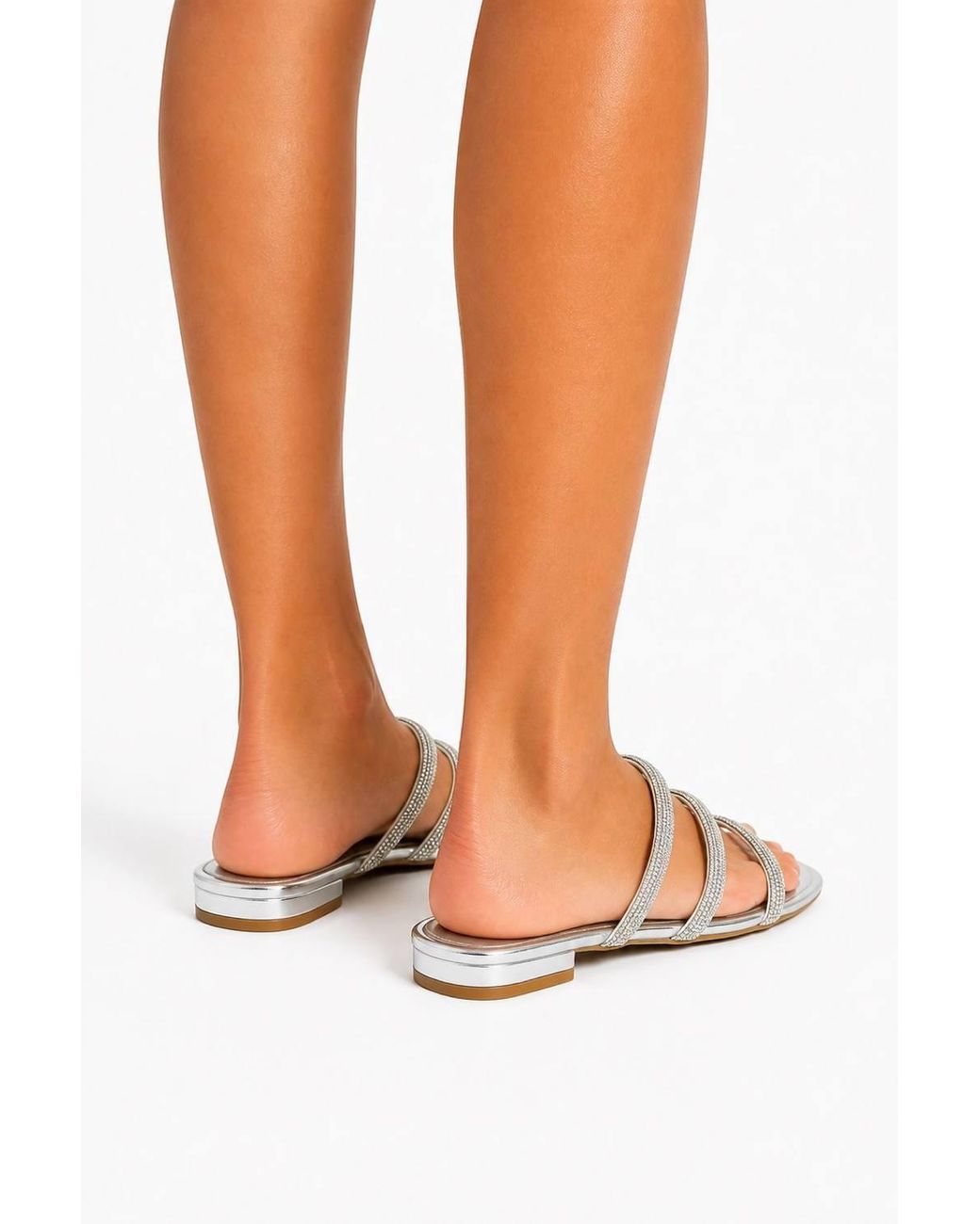 Miss Diva White Lydia Diamante Band Sliders