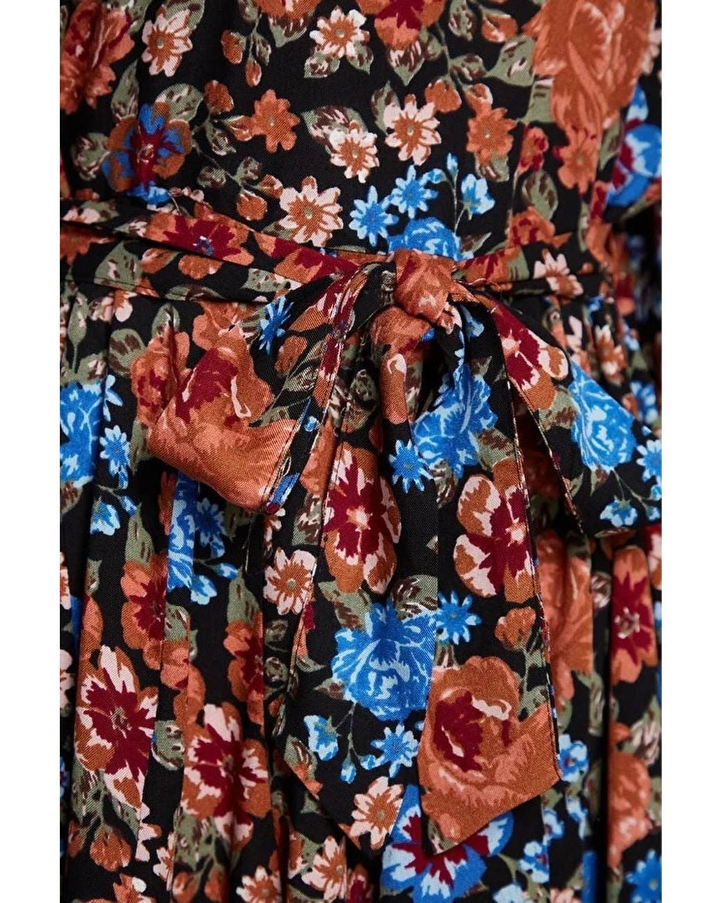 WOVCOR Red Floral Print Long Sleeve Tie Waist Mini Dress