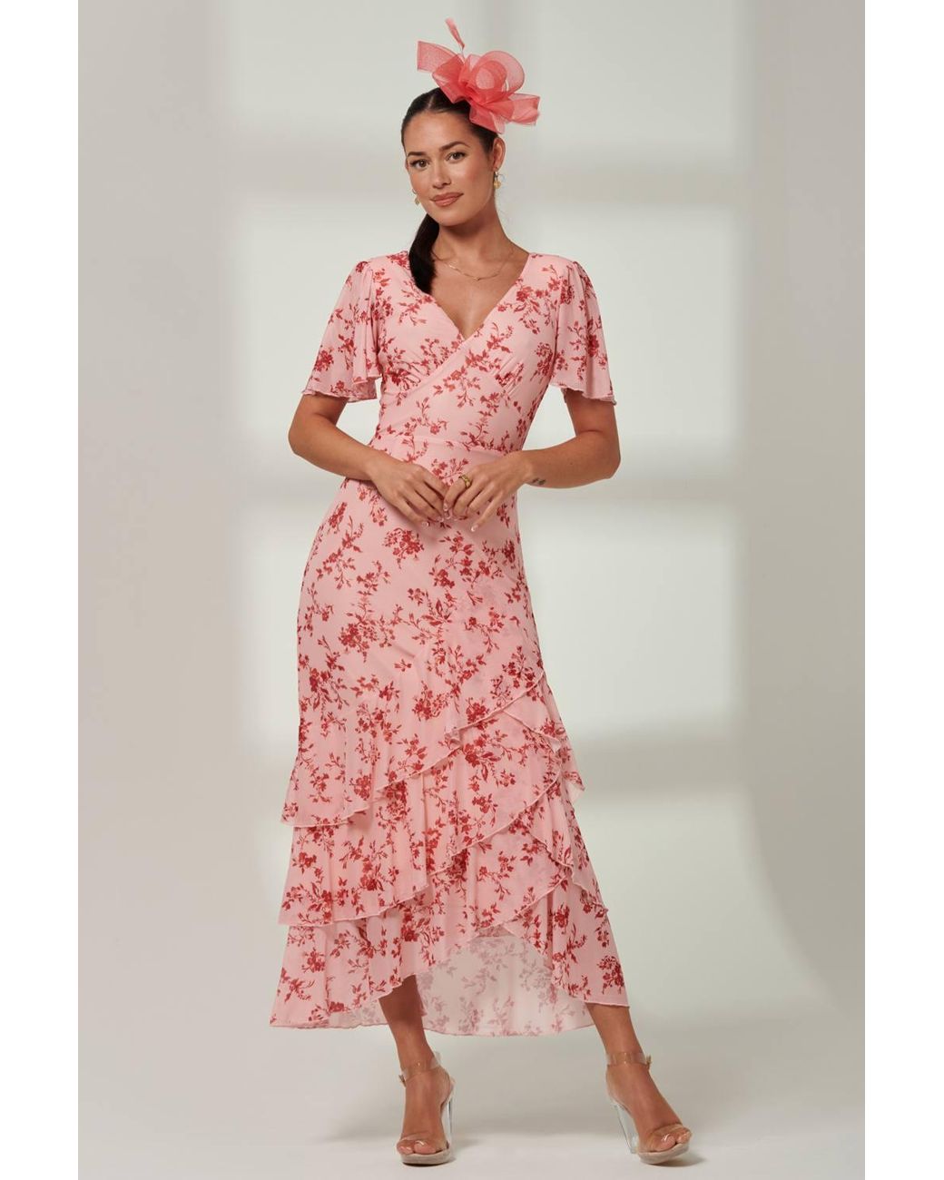 Jolie Moi Pink Daleysa Frill Hem Mesh Maxi Dress