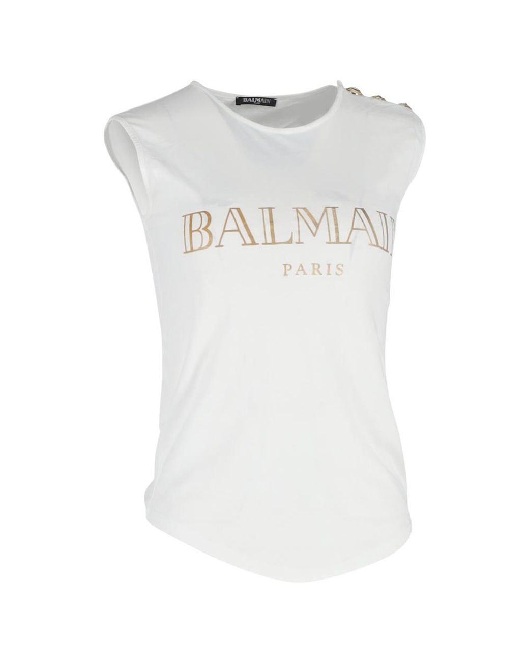 Balmain White Preloved Logo Print Tank Top