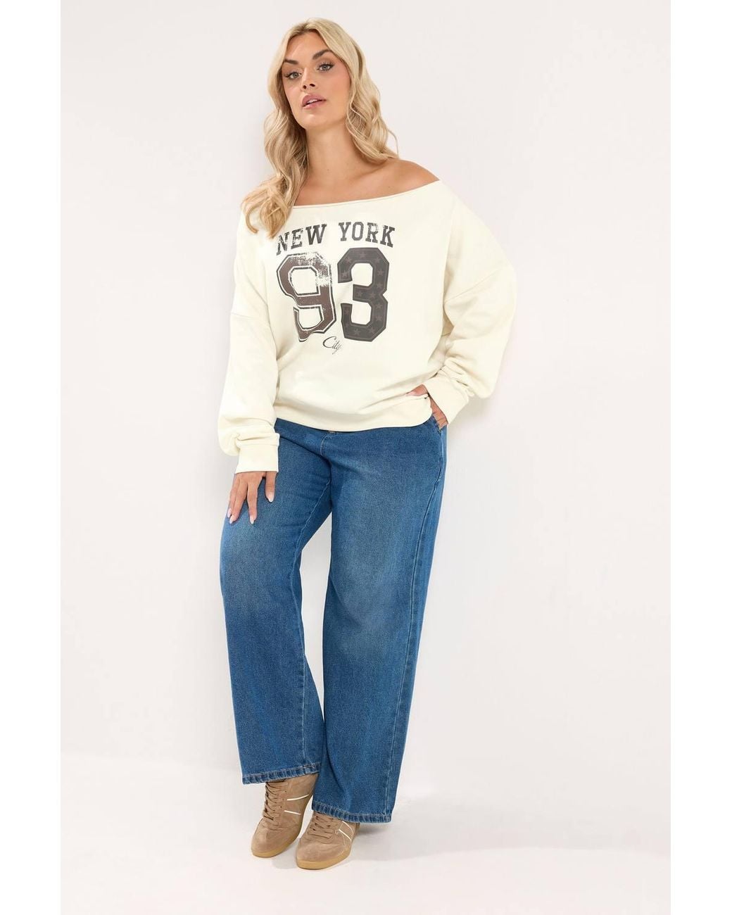 Yours White 'New York' Off-Shoulder Sweatshirt